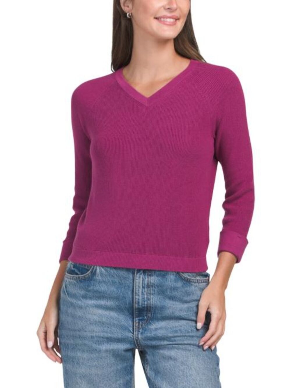 WINDSOR & WHITE Cotton Shaker Knit V-neck Sweater